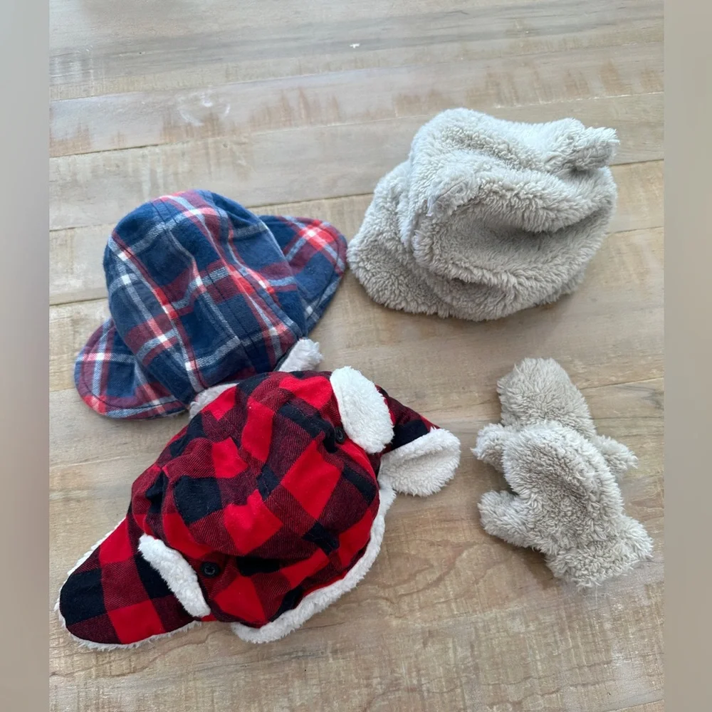 5 piece Carters baby kids head Sherpa hat beanies and mittens